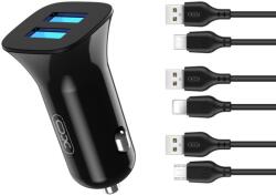 XO TZ10 autós töltő (Fehér) - 2×USB, microUSB kábel, dual port, 12W