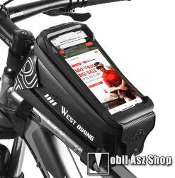  WEST BIKING UNIVERZÁLIS biciklis / kerékpáros tartó konzol mobiltelefon készülékekhez - cseppálló védő tokos kialakítás, cipzár, fülhallgató kivezető nyílás, vázra rögzíthető, EVA, hálós zseb, 2.5 lit