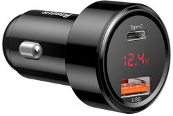 Baseus MAGIC autós töltő USB aljzat / Type-C aljzat (5V / 3000mA, 45W, PD gyorstöltés támogatás, LED kijelző) FEKETE CAT S60, Apple iPhone 7 4.7, Apple iPhone 7 Plus 5.5, Evolveo Strongphone Q (CCMLC20C-01)