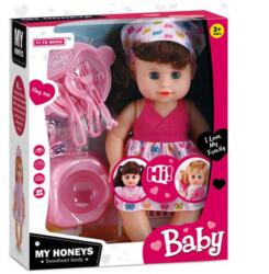 Magic Toys Etethető baba rózsaszín ruhában bilivel és kiegészítőkkel, hanggal (MKM703912)