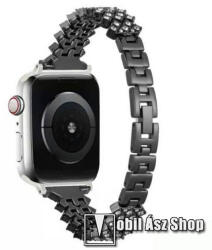 Okosóra szíj - rozsdamentes acél, csatos, strasszkővel díszített, 189mm hosszú - FEKETE - APPLE Watch Series 1/2/3 38mm / 4/5/6/SE 40mm / 7/8/9 41mm