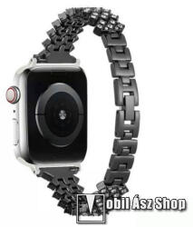 Okosóra szíj - rozsdamentes acél, csatos, strasszkővel díszített, 189mm hosszú - FEKETE - Apple Watch Series 1/2/3 42mm / 4/5/6/SE 44mm / 7/8 45mm / Ultra 49mm