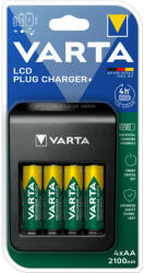 VARTA LCD Plug töltő + 4 db AA 2100 mAh akkumulátor - 57687