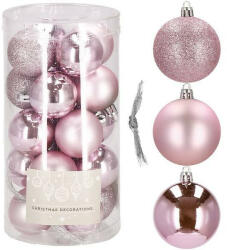 SPRINGOS Karácsonyi gömb készlet 20 db-os, karácsonyfadísz, 4 cm, rózsaszín (CA0098)