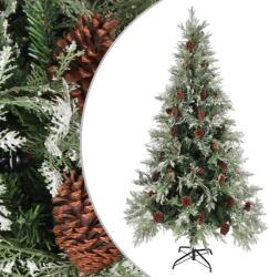vidaXL Brad de Crăciun cu conuri de pin, verde/alb, 225 cm, PVC&PE (340536) - vidaxl