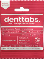 denttabs Strawberry fluoridmentes fogtisztító tabletta - 125 darab
