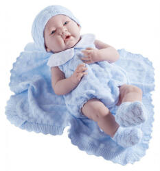 JC Toys Berenguer Játékbabák újszülött fiú luxus baba kék kötött ajándék takaróval - 38 cm