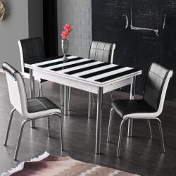 Seloo Set masa extensibila desen zebra 110x70 cu 4 scaune negre