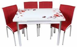 Seloo Set masa extensibila Flori rosii cu 4 scaune Pedli rosii
