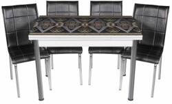 Seloo Set masa extensibila 110x70 Siyah Geometric cu 4 scaune pedli Negre