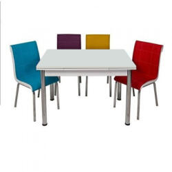 Seloo Set masa extensibila alba cu 4 scaune Pedli piele multicolore