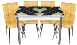 Seloo Set masa extensibila 110 x70 cm Siyah Sari Mermer cu 4 scaune Pedli negre