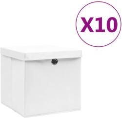 vidaXL Cutii de depozitare cu capac, 10 buc. , alb, 28x28x28 cm (325210)