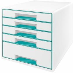 LEITZ Irattároló, műanyag, 5 fiókos, LEITZ „Wow Cube, fehér/jégkék (E52141051)