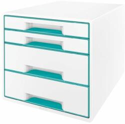 LEITZ Irattároló, műanyag, 4 fiókos, LEITZ „Wow Cube, fehér/jégkék (E52131051)