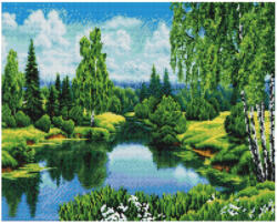 Makana Nyárfa a folyó mellett - Gyémántszemes kirakó készlet, kerettel 40x50 cm