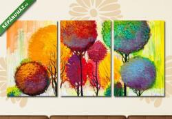 Többrészes Vászonkép, Premium Kollekció: Absztrakt színes fa mesebeli erdő (olajfestmény reprodukció)(125x60 cm, L02)