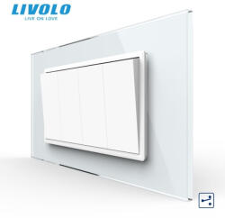 LIVOLO Intrerupator mecanic qvadruplu cap scara , 4M, cu rama sticla Livolo (VL-4FCMKS-1WP-P9E)