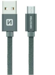 SWISSTEN Adatkábel textil bevonattal, USB/mikro USB, 0.2 m, Szürke (71522102)