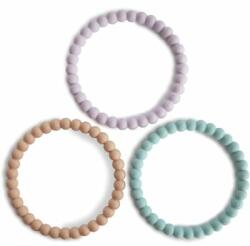 Mushie Pearl Teething Bracelet jucărie pentru dentiție Lilac/Cyan/Soft Peach 3 buc