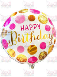 Happy Birthday színes gömbös fólia lufi, 45cm