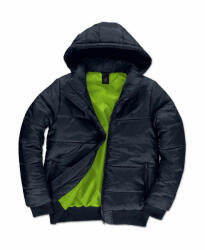 B&C Collection Férfi kapucnis hosszú ujjú kabát B and C Superhood/men Jacket 2XL, Sötétkék/Neon Zöld