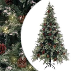 vidaXL Zöld fehér karácsonyfa LED fényekkel és tobozokkal 195 cm (3094565)