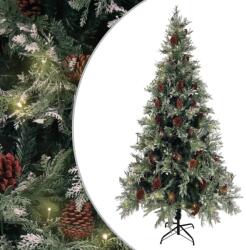 vidaXL Zöld fehér karácsonyfa LED fényekkel és tobozokkal 225 cm (3094566)