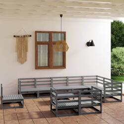 vidaXL Set mobilier de grădină, 11 piese, gri, lemn masiv de pin (3075821)