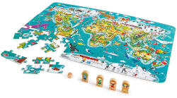 Hape Puzzle 2 in 1 Turul lumii Hape, 100 piese, 4 figuri lemn, 5 ani+ (HapeE1626)
