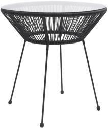 vidaXL Masă de grădină, negru, Ø70x74 cm, sticlă și ratan (312165)