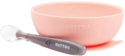 Nattou étkészlet szilikon 2 részes mélytányérral pink-padlizsán - babamarket
