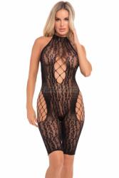 Pink Lipstick Spin Me Bikeshort Bodystocking Black, S/l