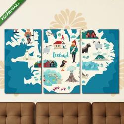 Többrészes Vászonkép, Premium Kollekció: Izland térkép illusztrációkkal(125x70 cm, L01)