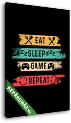  Vászonkép: Eat, Sleep, Game, Repeat (color)(110x145 cm)