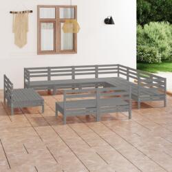 vidaXL Set mobilier de grădină, 11 piese, gri, lemn masiv de pin (3083156) - vidaxl