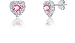 Silver Style Cercei din argint inimi picătură cu cristale, roz