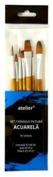 Atelier Set 7 pensule, pictură acuarelă, fir sintetic, mâner lemn, Atelier