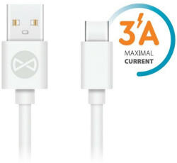 Forever USB/USB-C töltő és adatkábel, gyorstöltés funkció, 3A, 1m, fehér