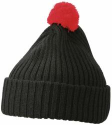 Daiber Căciulă tricotată cu pompom MB7540 - Neagră / roșie | uni (MB7540-162647)