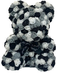 Aranjamente florale - Ursulet Floral Triple color din Trandafiri spuma, 40 cm, in cutie cadou, negru Verde