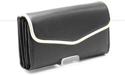 Gibidium fekete / arany szegélyes cipzáras hátul lehajtós nagy női bőr pénztárca grátisz kézi