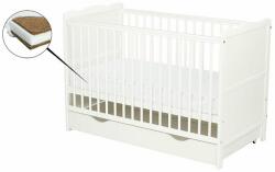 Qmini Patut din lemn Julia 120x60 cm, multifunctional, cu sertar, Alb + Saltea 12 cm - Qmini (QM_JUL12CM02AL)