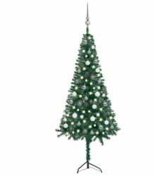 vidaXL Sarok műkarácsonyfa LED fényekkel és gömb szettel 150 cm (3077963)