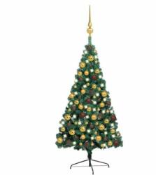 vidaXL Fél műkarácsonyfa LED fényekkel és gömb szettel 150 cm (3077478)