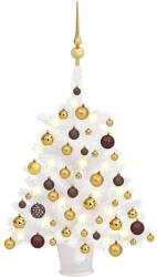vidaXL Fehér műkarácsonyfa LED fényekkel és gömb szettel 65 cm (3077544)