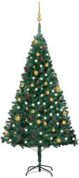 vidaXL Műkarácsonyfa LED fényekkel és gömb szettel 180 cm (3077536)