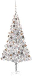 vidaXL Ezüst színű műkarácsonyfa LED fényekkel és gömb szettel 240 cm (3077612)