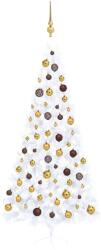 vidaXL Fehér fél műkarácsonyfa LED fényekkel és gömb szettel 240 cm (3077486)