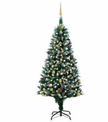 vidaXL Műkarácsonyfa LED fényekkel gömb szettel és tobozokkal 210 cm (3077532)